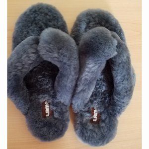 Lamo Shearling/Sheepskin Flip Flops Sandals Slippers~Dark Gray~M fits 7